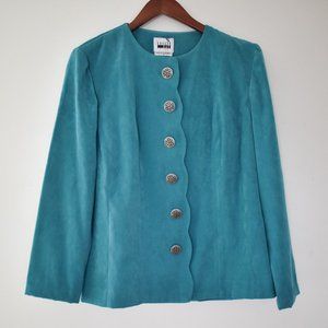 Vintage blue green feminine blazer with silver buttons and soft material size S